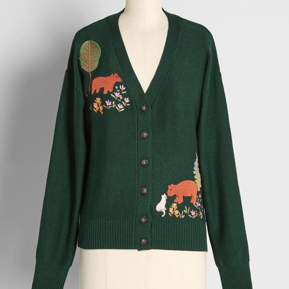 Princess Highway Sweaters - Princess Highway Oh 'Bear', Oh 'Bear' Has My Cat Gone? Embroidered Cardigan